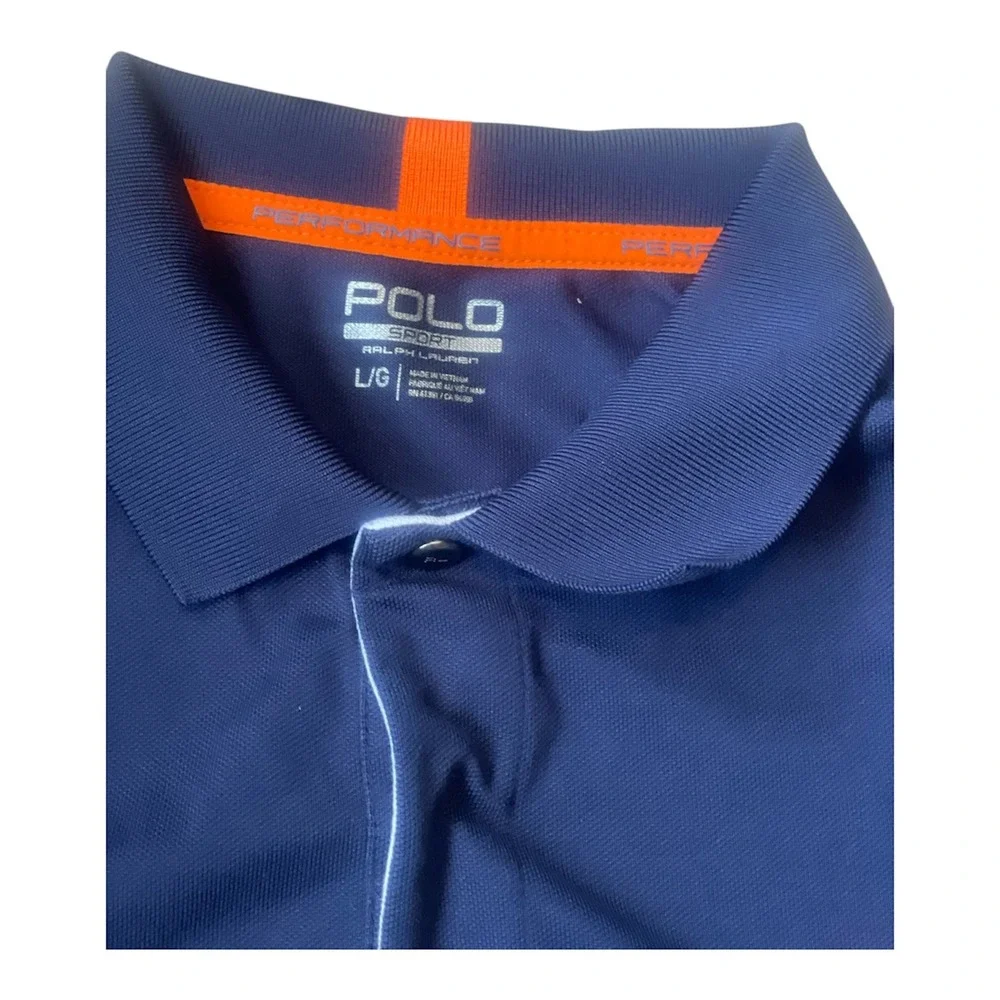 Polo Ralph Lauren Mens Performance Polo Shirt Navy‎ Blue White Stripe L G Sport - Picture 4 of 6
